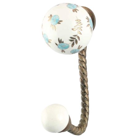 Golden Leaf Big Ceramic Round Wall Hook in Antique Fitting